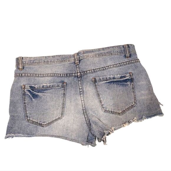 Free People Rolled Hem Button Fly Denim Shorts, Distressed, frayed Hemline | 29 - Picture 3 of 10